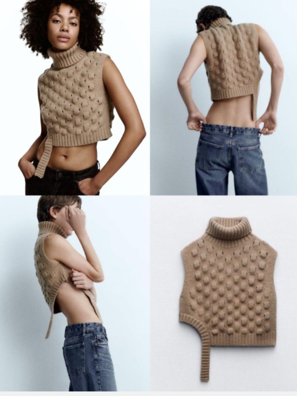 NEW Zara Knit Asymmetric Cutouts Textured Turtleneck Sweater Size S
